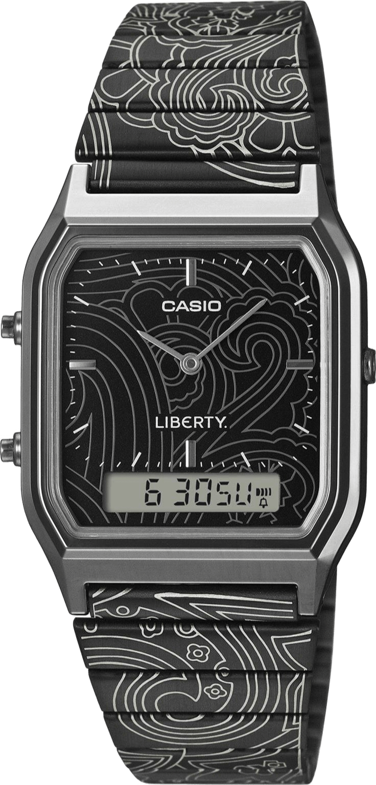 Montre CASIOxLIBERTY AQ-230EBLT-1ADR noire quartz digital analogique Kairos Time